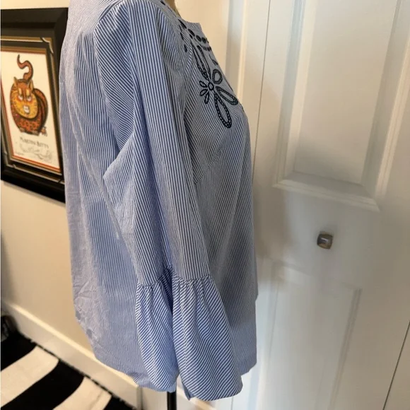 TALBOTS Eyelet Embroidered Striped Blouse - Picture 7 of 11